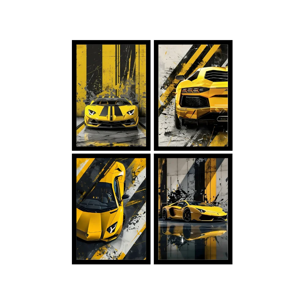 Djane Studio Supercars Wall Frame Set | Premium Wall Art for Living Room, Bedroom, Office & Gaming Room | Modern Home Décor | Pack of 4 | Size 12x8 Inch